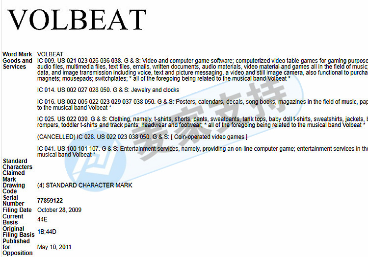 又一乐队维权！HSP代理丹麦摇滚Volbeat乐队发案！商标和版权同时起诉，调解计划资料已提交！