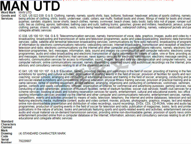 GBC代理英国足球俱乐部曼联 MUFC发案，品牌有多个相关商标都要注意！
