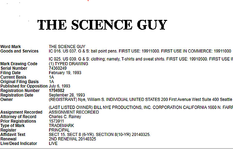 最新案件！HSP代理美国科学教育家BillNye维权，原告品牌THE SCIENCE GUY！卖家注意商标侵权！