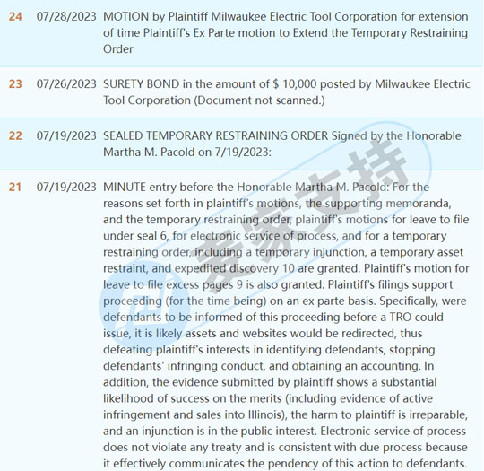 已下发TRO！美国HSP律所代理MILWAUKEE TOOL 美沃奇工具多个商标维权