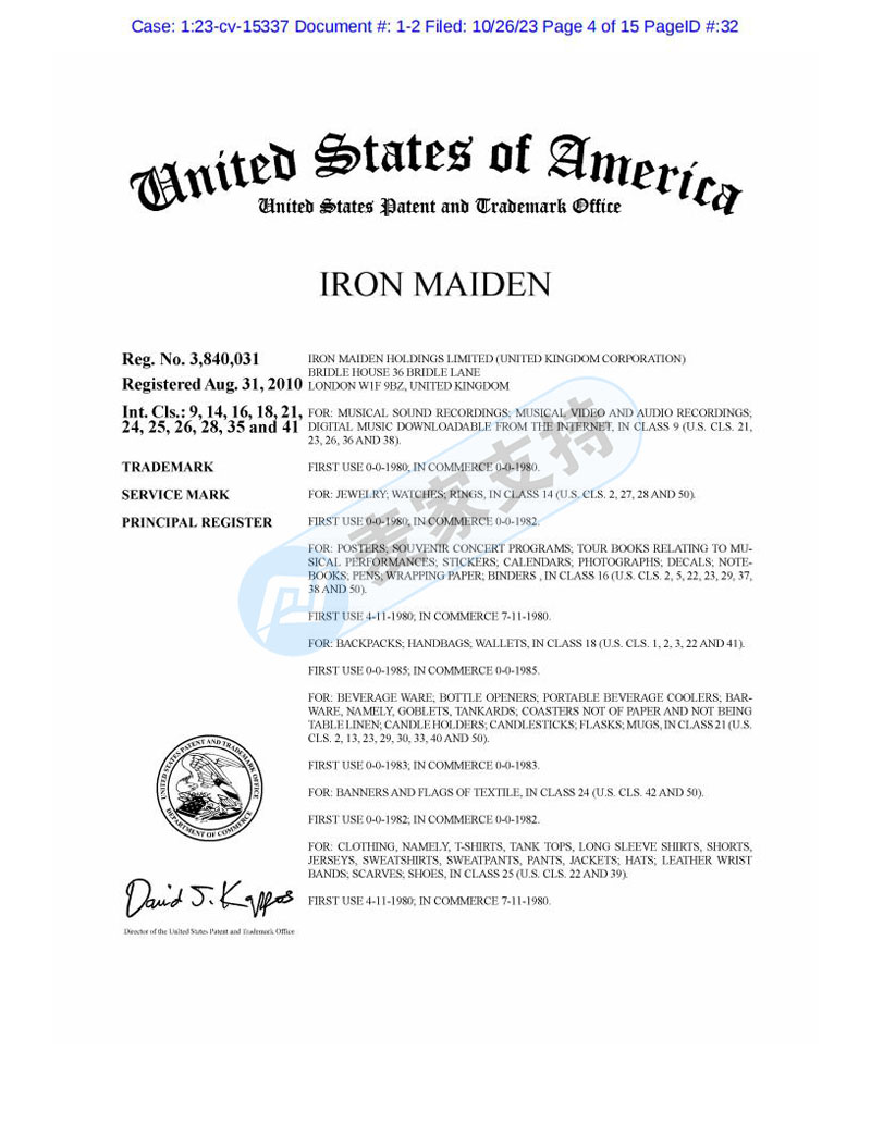 首发！TME代理英国知名乐队Iron Maiden乐队首维权，涉案商标12个