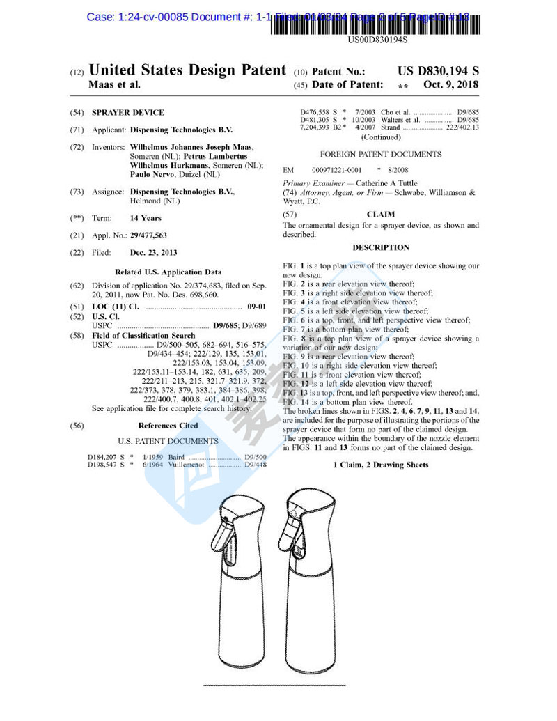 SPRAYER DEVICE 喷雾器分装瓶委托GBC新年再回归，暂未TRO冻结