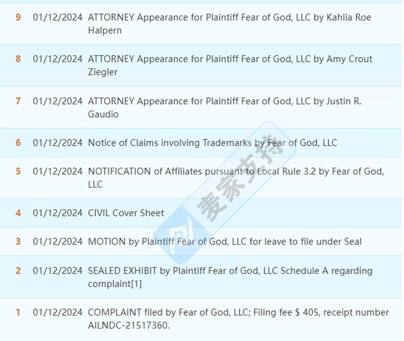 高危！Fear of God潮牌新年加入GBC律所TRO群聊，频频立案维权