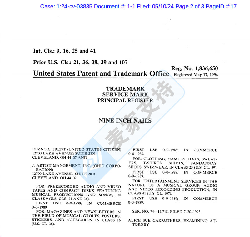 新品牌维权！GBC代理知名工业摇滚乐队——NINE INCH NAILS九寸钉乐队发起商标诉讼！