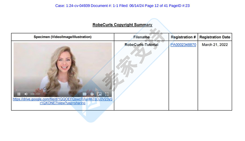 4-cv-04939，MGB律所代理Robecurls无热卷发器强势维权"